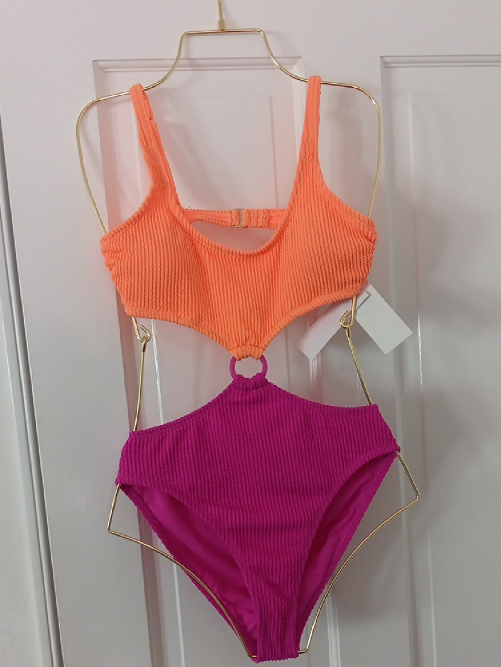 Salt + Cove Two-Tone Orange and Magenta One-Piece Swimsuit